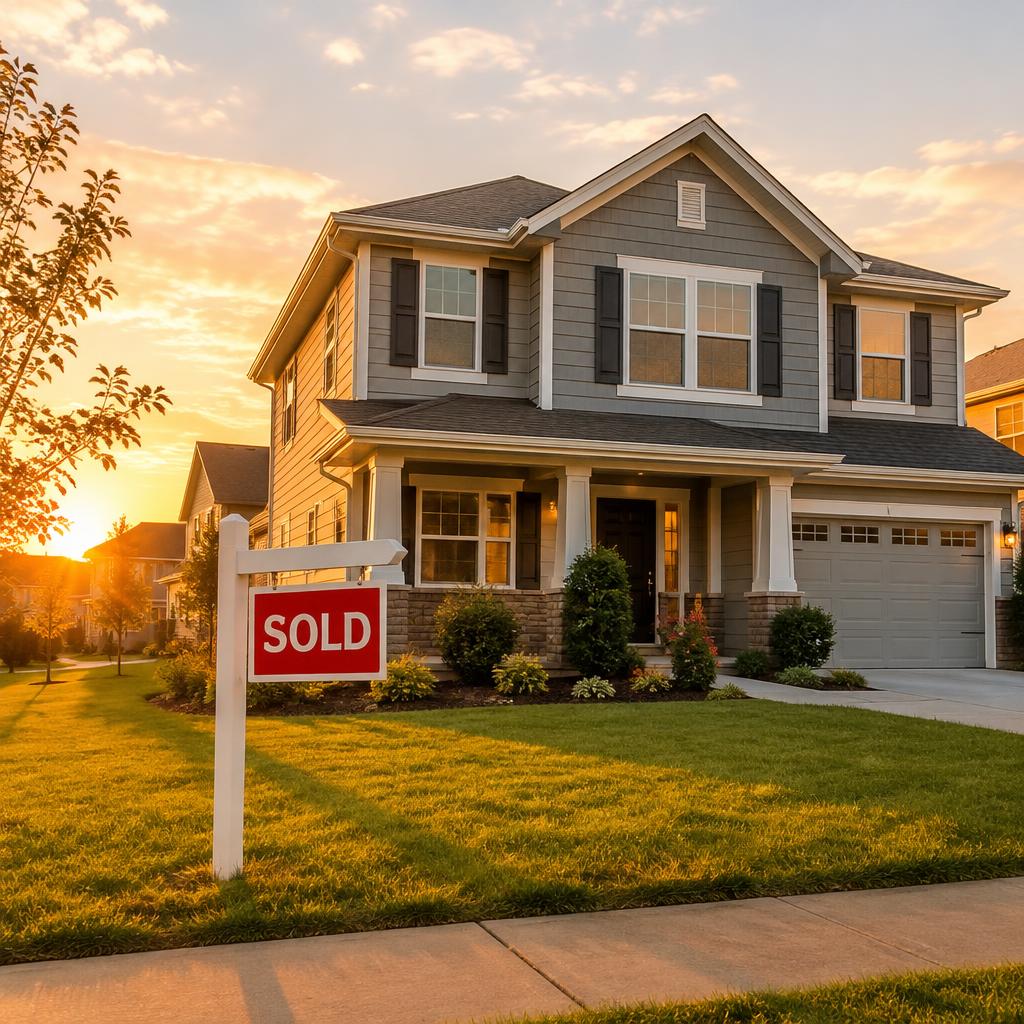 Two-story single-family home with a sold sign