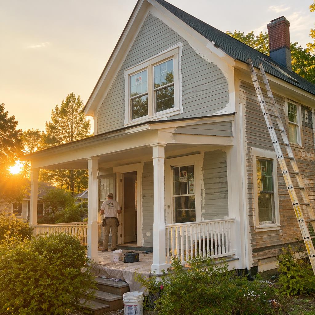 Contractor renovating an older single-family home